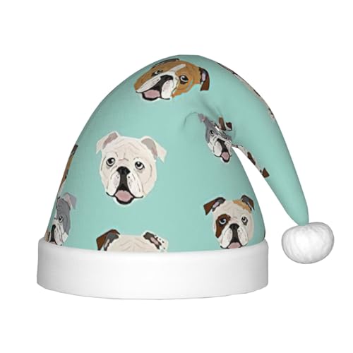 HTTUP Weihnachtsmütze mit englischen Bulldoggen-Gesichtern, Unisex, Weihnachtsmannmütze, Weihnachtsmannmütze, Weihnachtszubehör, Geschenk von HTTUP