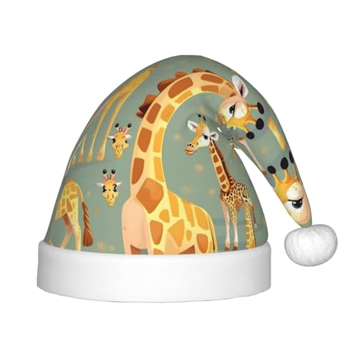 HTTUP Weihnachtsmütze mit niedlichem Cartoon-Giraffen-Druck, Unisex, Weihnachtsmann-Mütze, Weihnachtsmannmütze, Weihnachtszubehör, Geschenk von HTTUP