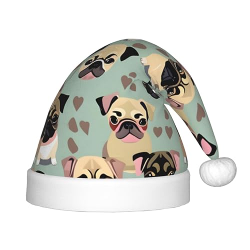 HTTUP Weihnachtsmütze mit niedlichem Chihuahua-Mopsmuster, Unisex, Weihnachtsmannmütze, Weihnachtsmannmütze, Weihnachtszubehör, Geschenk von HTTUP