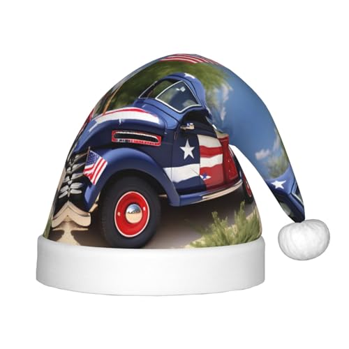 HTTUP Weihnachtsmütze mit patriotischem Trucks-Druck, Unisex, Weihnachtsmann-Mütze, Weihnachtsmannmütze, Weihnachtsaccessoires, Geschenk von HTTUP