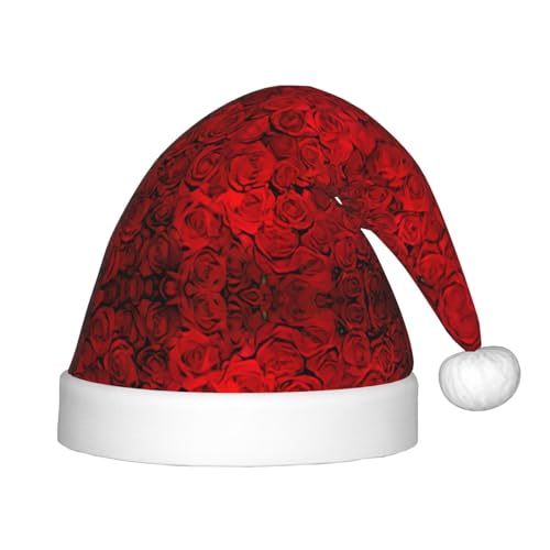 HTTUP Weihnachtsmütze mit rotem Rosen-Motiv, Unisex, Weihnachtsmannmütze, Weihnachtsmannmütze, Weihnachtsaccessoires, Geschenk von HTTUP