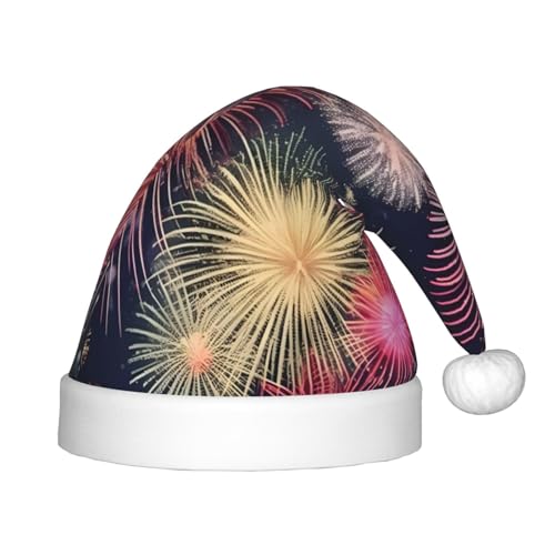 HTTUP Weihnachtsmütze mit schönem Feuerwerk-Druck, Unisex, Weihnachtsmannmütze, Weihnachtsmannmütze, Weihnachtsaccessoires, Geschenk von HTTUP