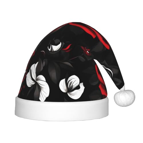 HTTUP Weihnachtsmütze mit schwarz-weißen und roten Rosen, Unisex, Weihnachtsmannmütze, Weihnachtsmannmütze, Weihnachtsaccessoires, Geschenk von HTTUP