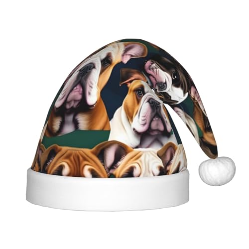 HTTUP Weihnachtsmütze mit süßem englischen Bulldoggen-Druck, Unisex, Weihnachtsmannmütze, Weihnachtsmannmütze, Weihnachtsaccessoires, Geschenk von HTTUP