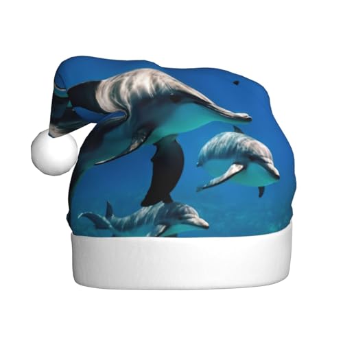 Lustige Weihnachtsmütze mit Delfin-Druck, lustige Weihnachtsmütze, Weihnachtsmütze, Partyhut für Erwachsene und Elfenmütze, Urlaubsmütze von HTTUP