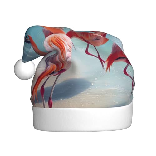 Weihnachtsmütze mit roten Flamingos am Strand, lustige Weihnachtsmütze, Weihnachtsmütze, Partyhut für Erwachsene & Elfenmütze, Urlaubsmütze von HTTUP