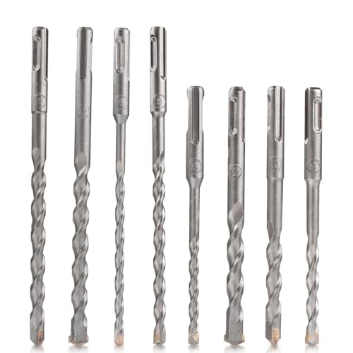 HTTYHT SDS Plus Bohrer Set 8 Stück, Steinbohrer Betonbohrer Set Profi - Ø 6, 8, 10, 12 mm (150, 200 mm Lang) Bohrer Set für Beton Stein Holz Ziegel Fliesen Wandbohrer Bohrersatz Bohrhammer Zubehör von HTTYHT