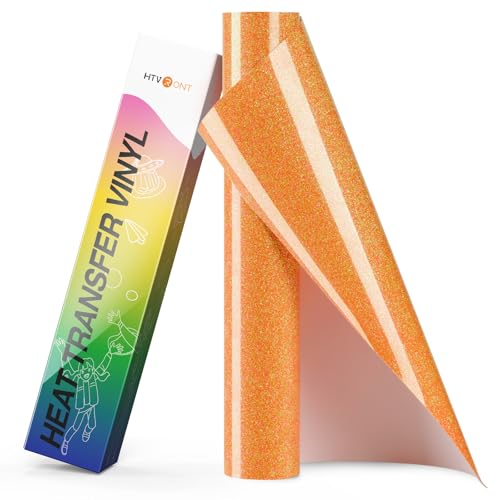 HTVRONT Orange Glitter HTV Wärmetransfer-Vinyl-Rollen – 25,4 cm x 2,4 m Glitzer-HTV-Vinyl für Hemden, Glitzer-Vinyl zum Aufbügeln für alle Schneidemaschinen – leicht zu schneiden und zu jäten (Sunset von HTVRONT