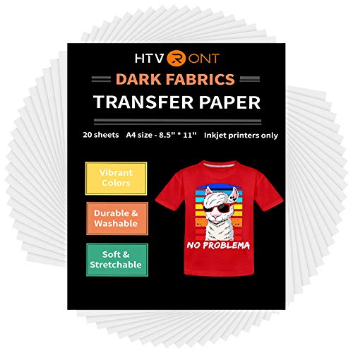 HTVRONT Wärmetransferpapier für T-Shirts, 20 Blatt, 21,6 x 27,9 cm, bedruckbares Wärmetransfer-Vinyl, lebendige Farben und langlebiges Transferpapier zum Aufbügeln für dunkle Stoffe von HTVRONT