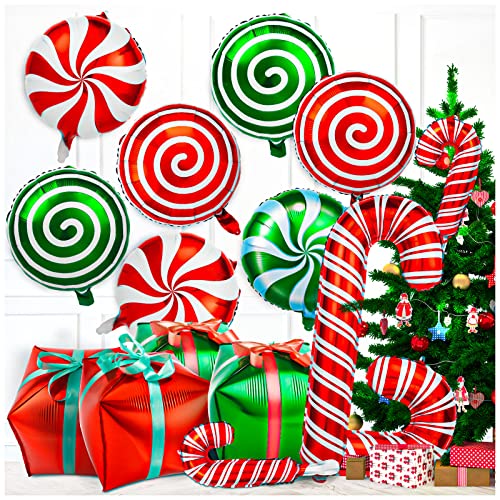 32-teiliges Weihnachts-Folienballon-Set, Zuckerstangen-Mylar-Luftballons mit Bändern, rote und grüne Luftballons für Party-Dekorationen und Geburtstage von HTZNHXT