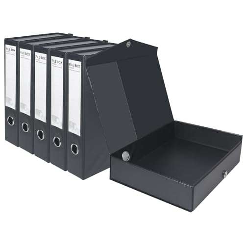 HUA JIE A4 Aufbewahrungsboxen aus Kunststoff, Archivhüllen, PVC-Aktenordner, Organizer, Dokumentenaufbewahrung, Aktenbox für Büro, 32,5 x 6,5 x 24 cm, Schwarz (6 Stück) von HUA JIE