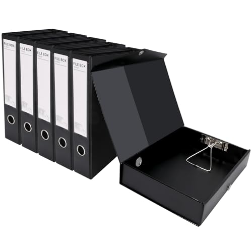 HUA JIE A4 Aufbewahrungsboxen aus Kunststoff, Archivhüllen mit Clip, PVC-Aktenordner, Organizer, Dokumentenaufbewahrung, Aktenbox für Büro, 32,5 x 6,5 x 24 cm, Schwarz (6 Stück) von HUA JIE