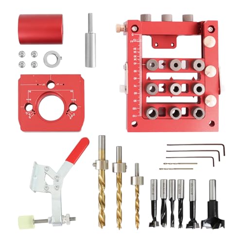 18-teilig/Packung, Vorrichtung für verdeckte Scharniere, 3-in-1, selbstzentrierende Dübellehre, Bohrführungs-Lokalisierer-Set, präzises Scharnierlochlehren-Bohrführungsset, Metallregalstift-Vorricht von HUAHAIZY