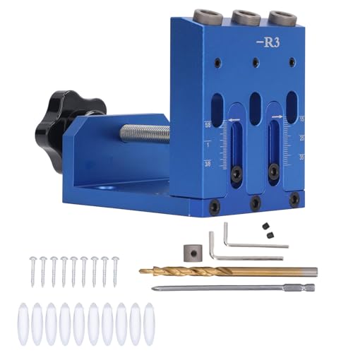 HUAHAIZY Taschenlochlehre, schräger 9-mm-Bohrer, Holzbearbeitungsführung, Gelenkwinkelwerkzeug, Zimmerei-Ortungsgerät, Bohr-Ortungsvorrichtung, Werkzeugset für die Holzbearbeitung von HUAHAIZY