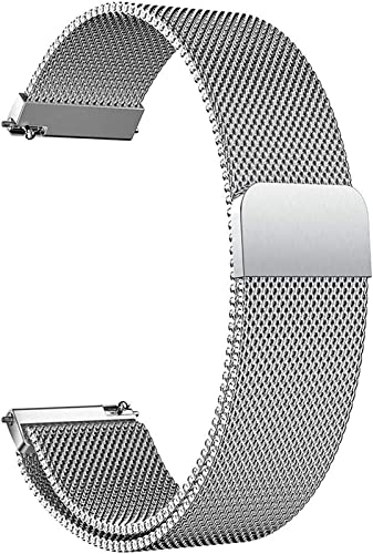 Edelstahl Mesh Uhrenarmband Metall Schnellverschluss Magnetverschluss Einstellbar Ersatz Armband Edelstahlarmband Breite16mm/18mm/20mm/22mm/24mm Für Damen Herren (Color : Silver, Size : 16MM) von HUAHAP