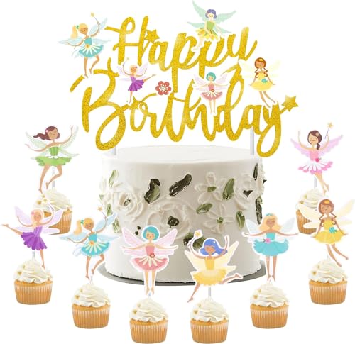 Fee Cupcake Toppers, Ballerina Tortendeko Happy Birthday, 25 Stück Ballerina Cake Topper, Fairy Kuchen Topper, Fee Kuchen Dekoration, Fee Tortendekoration, für Geburtstag Party Babyparty von HUAIZAN