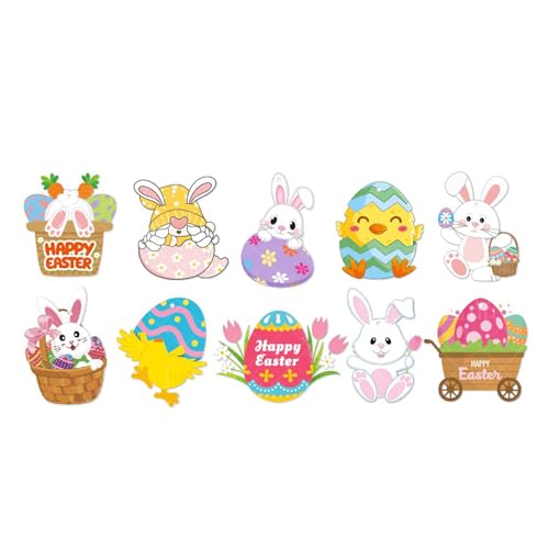 HUAJINGKEJI 10 Stück Ostern hängende Dekorationen Papierhasen und Eier Ornament für Festival Home School Dekoration Partyzubehör von HUAJINGKEJI