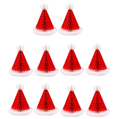 HUAJINGKEJI 10 Stück Weihnachtsmotive hängende Dekorationen Nikolausmütze geformt Adorment Seidenpapier Ornament für Festival Party von HUAJINGKEJI