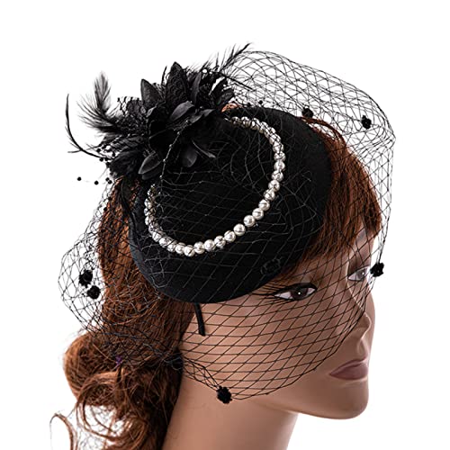 HUAJINGKEJI Fascinator für Damen, Kopfband, Pillendose, Hut, Cocktail, Teeparty, Fascinator, Schleier, Netzstoff von HUAJINGKEJI