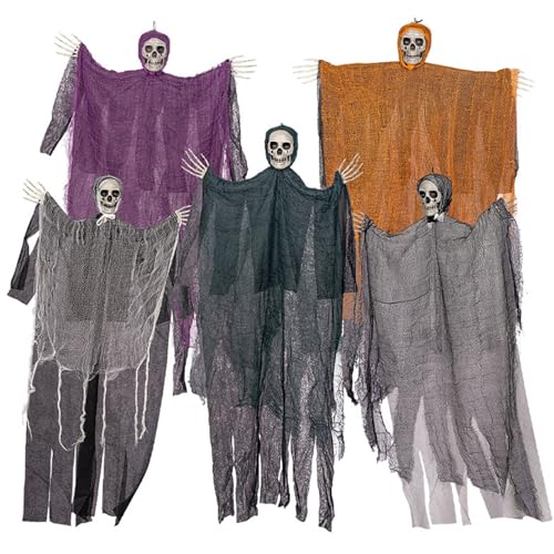 HUAJINGKEJI Hängender Totenkopf für Halloween, Innendekoration, Requisiten, Spielzeug, Halloween, Totenkopf, Raumdekoration, 5 Stück von HUAJINGKEJI