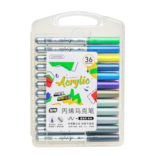 HUAJINGKEJI Marker, Permanentmarker, 12/24/36 Farben, Acryl-Marker, wasserfest, Pinselspitze, Acrylmalstift für Kinder, Studenten, Zeichnen, Kartenherstellung, Scrapbooking von HUAJINGKEJI