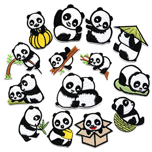 Panda-Applikationen zum Aufbügeln oder Aufnähen, Panda-Applikation für Handtasche, Hemd, Kleid, Dekoration, 14 Stück von HUAJINGKEJI