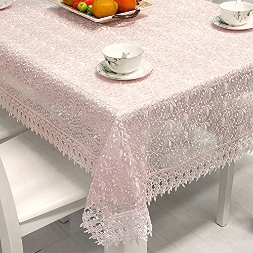 HUALEMEI Modernen Einfach Floral Bestickt Tischtücher,Flecken- Und Faltenbeständig Tischdecke Tabellenflag Für Parteien,Hochzeiten,Küche-Rosa 130x180cm(51x71inch) von HUALEMEI