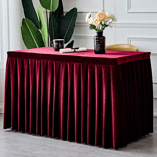 HUALEMEI Pleated Tisch Cover Für Party Geburtstage Zeigen Sitzung Ausstellung Rechteckiger Tisch,plüsch Einfarbig Einfache Tischrock,rechteckige Samt Tischdecke Bordeaux 160x40x75cm(63x16x30inch) von HUALEMEI