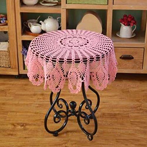 HUALEMEI Volltonfarbe Spitze Tischdecke,handgefertigt Haken Baumwolltischbezug Einfach Französisch Tischdekoration Für Couchtisch Runder Tisch Startseite Pink 80x80cm von HUALEMEI