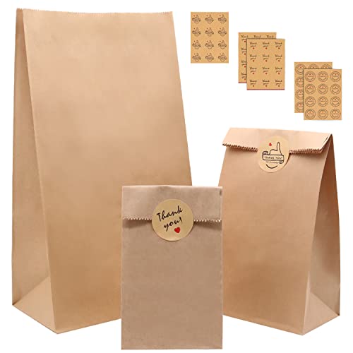 HUALIANG 60 STK Papiertüten mit 60 Aufkleber,3 Größen Fettabweisende Braune Papiertüten,Kraftpapiertüten,Geschenktüten für Weihnachten Brote Keks Apfel verpacken DIY Kindergeburtstag Hochzeit Party von HUALIANG