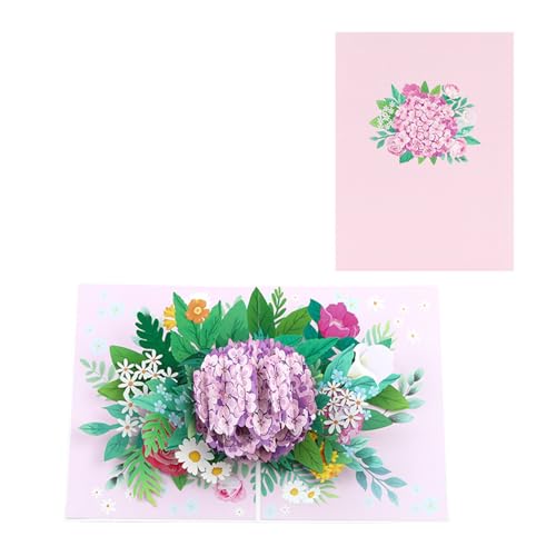 HUANGANG 3D-Hortensien-Blumen-Feierkarte, handgefertigte Papierkarte für Party-Einladungen und Grüße, stilvolles Muttertagsgeschenk von HUANGANG