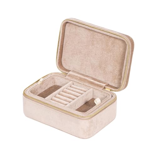 HUANGANG Stilvolle Schmuckschatulle, doppellagig, Reiseringbox, weicher Samt, elegante Schmuckschatulle für Damen-Accessoires von HUANGANG