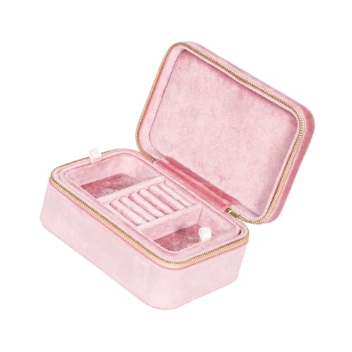 HUANGANG Stilvolle Schmuckschatulle, doppellagig, Reiseringbox, weicher Samt, elegante Schmuckschatulle für Damen-Accessoires von HUANGANG