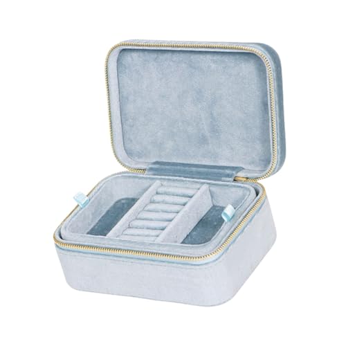 HUANGANG Stilvolle Schmuckschatulle, doppellagig, Reiseringbox, weicher Samt, elegante Schmuckschatulle für Damen-Accessoires von HUANGANG