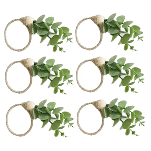 Serviettenringe mit Holzperlen, künstliche grüne Pflanzen, elegante Serviettenhalter, Tischdekoration, 6 Stück Serviettenringe mit Holzperlen, künstliche grüne Pflanzen, elegante Serviettenhalter, Tischdekoration, 6 Stück von HUANGING