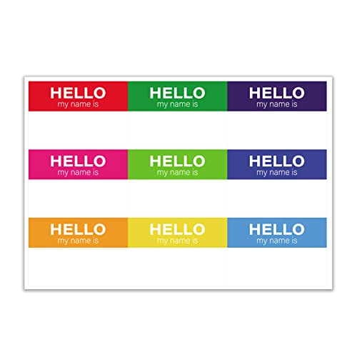 Aufkleber mit Aufschrift "Hello Name is", personalisierbar, zum Markieren von Kleidungsstücken, selbstklebend, 18 verschiedene Farben, für Pflegespielzeug, 45 x 9 Etiketten pro Bogen von HUANIZI