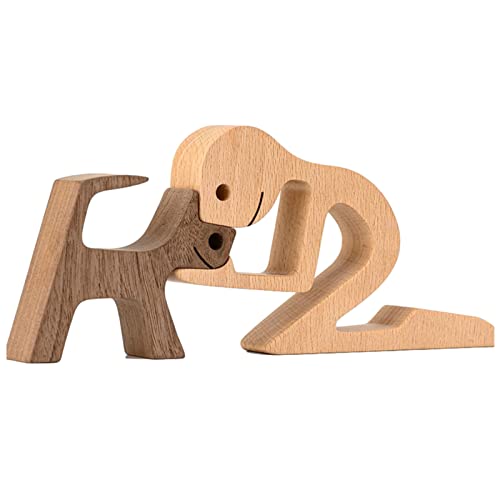 Neueste Holzfiguren Skulptur Ornamente Set, abstrakte Stil Menschen mit Hund Statue, Freundschaft Zwischen Hund Und Menschen Denkmäler Statue Für Männer Frauen Jungen Mädchen Alte Leute von HUANRU