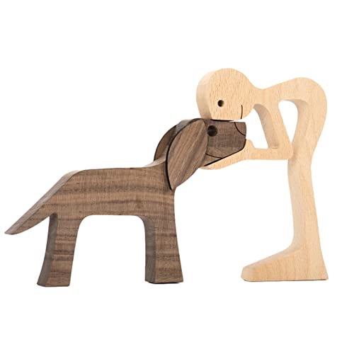 HUANRU Neueste Holzfiguren Skulptur Ornamente Set, abstrakte Stil Menschen mit Hund Statue, Freundschaft Zwischen Hund Und Menschen Denkmäler Statue Für Männer Frauen Jungen Mädchen Alte Leute von HUANRU