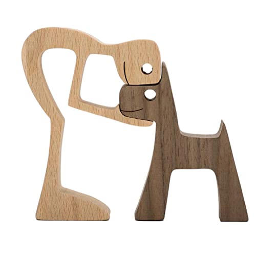 HUANRU Neueste Holzfiguren Skulptur Ornamente Set, abstrakte Stil Menschen mit Hund Statue, Freundschaft Zwischen Hund Und Menschen Denkmäler Statue Für Männer Frauen Jungen Mädchen Alte Leute von HUANRU