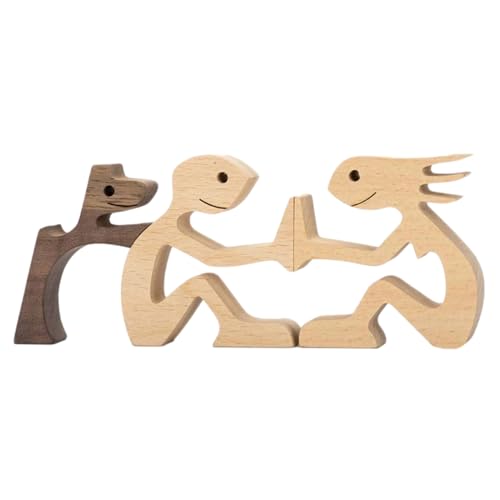 HUANRU Neueste Holzfiguren Skulptur Ornamente Set, abstrakte Stil Menschen mit Hund Statue, Freundschaft Zwischen Hund Und Menschen Denkmäler Statue Für Männer Frauen Jungen Mädchen Alte Leute von HUANRU