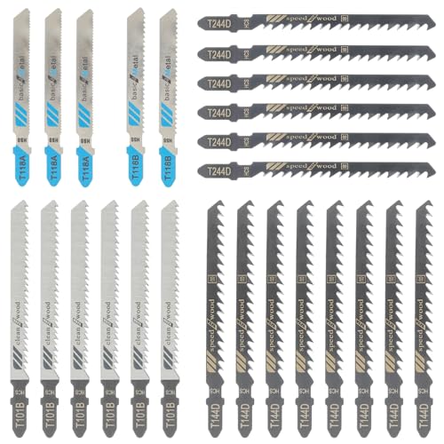 HUAREW 25 Pieces Stichsägeblätter Set, 5 Modelle T-Schaft Stichsägeblätter, Sägeblätter Stichsäge mit Aufbewahrungskoffer, Stichsägen Zubehör für Holz, Kunststoff und Metall von HUAREW