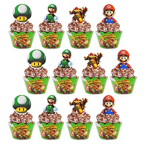 HUARYEN Cupcake Topper Wrapper Set, 24 Stück Cupcake Verpackung Topper Cartoon Kuchen Topper, Muffins Dessert Dekoration, Tortenaufleger Muffin Deko für Kinder Geburtstag Party von HUARYEN