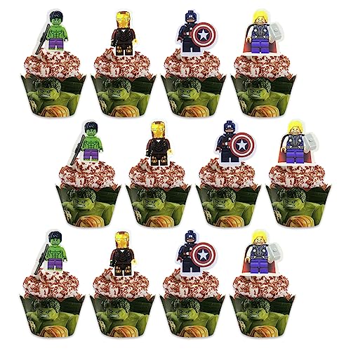 HUARYEN Cupcake Toppers Dekoration, 24 Stück Cupcake Verpackung Topper Cartoon Kuchen Topper, Cupcake Wrappers Papier, Tortenaufleger Muffin Deko für Kinder Geburtstag Party von HUARYEN