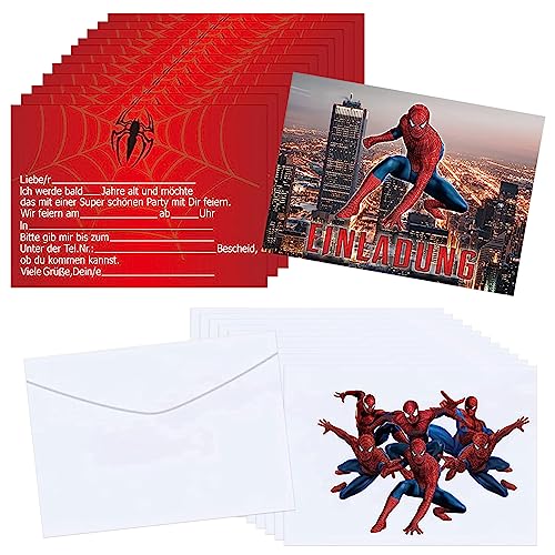 HUARYEN Einladungskarten Spider Kindergeburtstag, 12 Stück Karikatur Einladungskarte, Invitations Einladungskarten Set, Partyeinladungen, Kindergeburtstag Einladungskarten Geburtstag für Junge Mädchen von HUARYEN