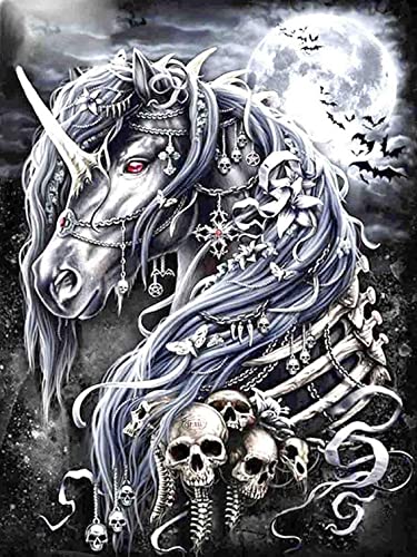 HUASHUZI 5D Diamond Painting Einhorn Totenkopf Schädel Skelett Skull 30X40cm Bilder Diamant Malerei Poster Erwachsene Kreuzstich Kits von HUASHUZI