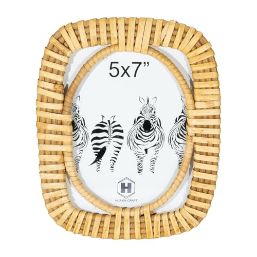 HUAXIN CRAFT H Holz-Bilderrahmen, Zebramuster, oval, 12,7 x 17,8 cm, handgefertigtes Rattan-Foto-Freame für Dekoration von HUAXIN CRAFT H