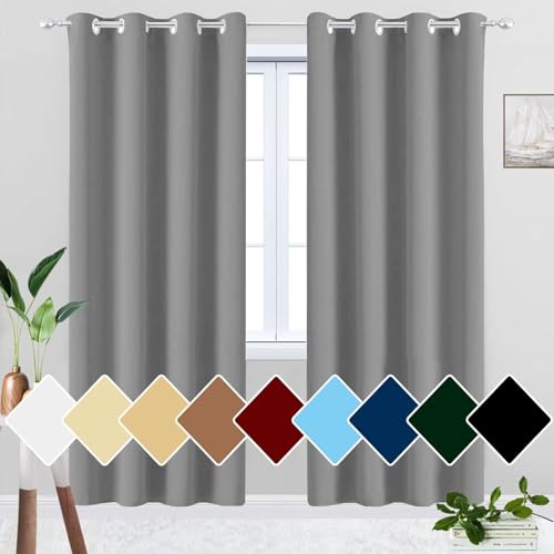 HUAXIQUE Blackout Curtain Grau Blickdicht Mit Ösen Thermo Sonnenschutz Stores Gardinen für Kinderzimmer Schlafzimmer Wohnzimmer Fenster 135x290cm von HUAXIQUE