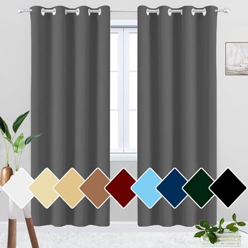 HUAXIQUE Blackout Curtains 120x215cm Blickdicht Mit Ösen Thermo Sonnenschutz Verdunkelung Gardinen für Kinderzimmer Schlafzimmer Wohnzimmer Fenster Dunkelgrau von HUAXIQUE