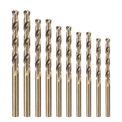 HUAZIZ 10 Stück M35 HSS Bohrer aus Kobalt Rapidstahl Spiralbohrer Set, 3 mm/3,5 mm/4 mm/4,5 mm/5 mm Bohrer aus Kobalt für Metall Edelstahl Hartstahl Gusseisen Kupfer Aluminium Holz Kunststoff von HUAZIZ