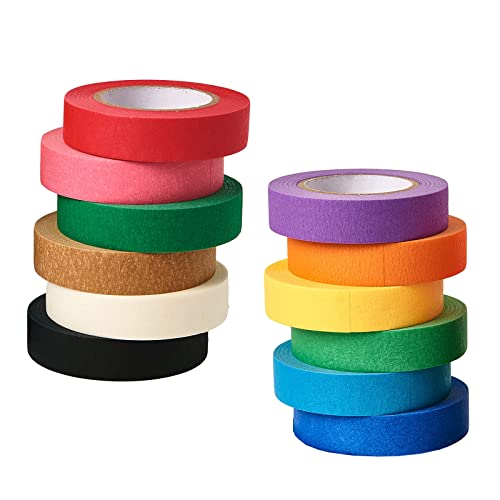 HUAZIZ 12 Rollen Farbiges Klebeband, Regenbogenband Tape Set Masking Tape Abdeckband-Set Kreppband Bunt Beschreibbar für Bastelarbeiten, DIY, Farbkodiert, pro Rolle 15 Meter lang, 15 mm Breit von HUAZIZ